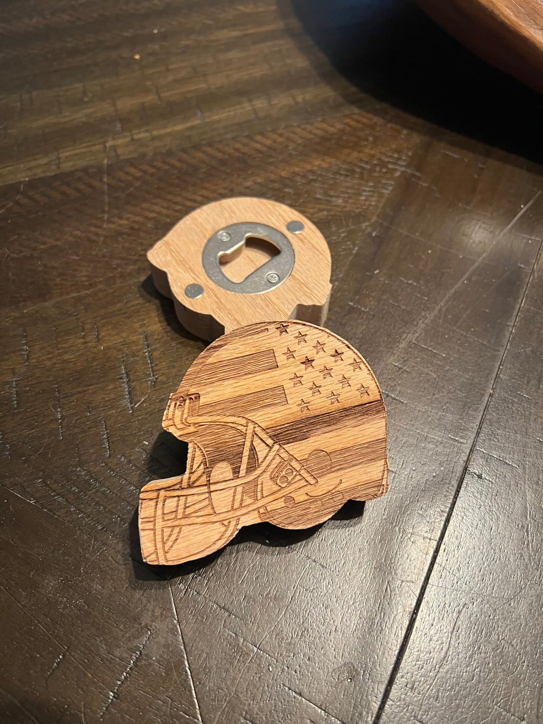 Magnetic Oak Helmet Bottle Opener