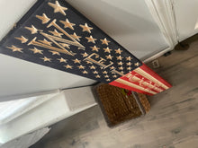 Load image into Gallery viewer, Patriotic Pride: 4 ft Tall Carved Wooden American Flag Porch Welcome Sign
