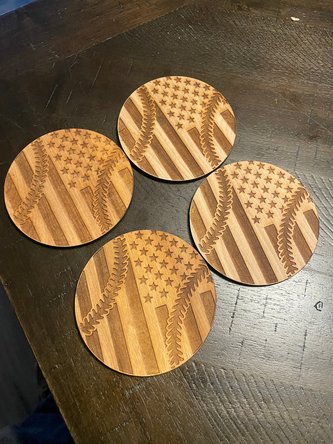 American Flag Baseball Coaster Set